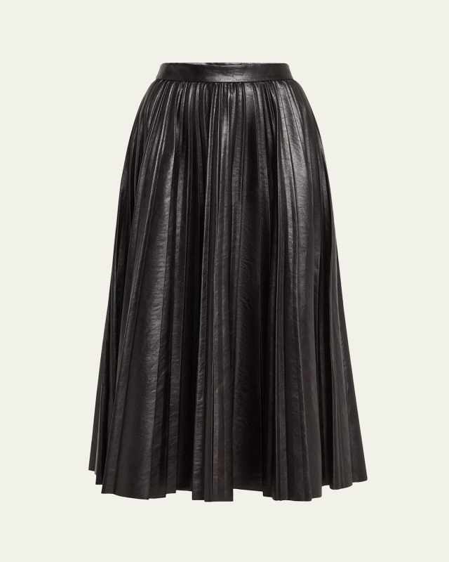 Etta Pleated Faux Leather Skirt